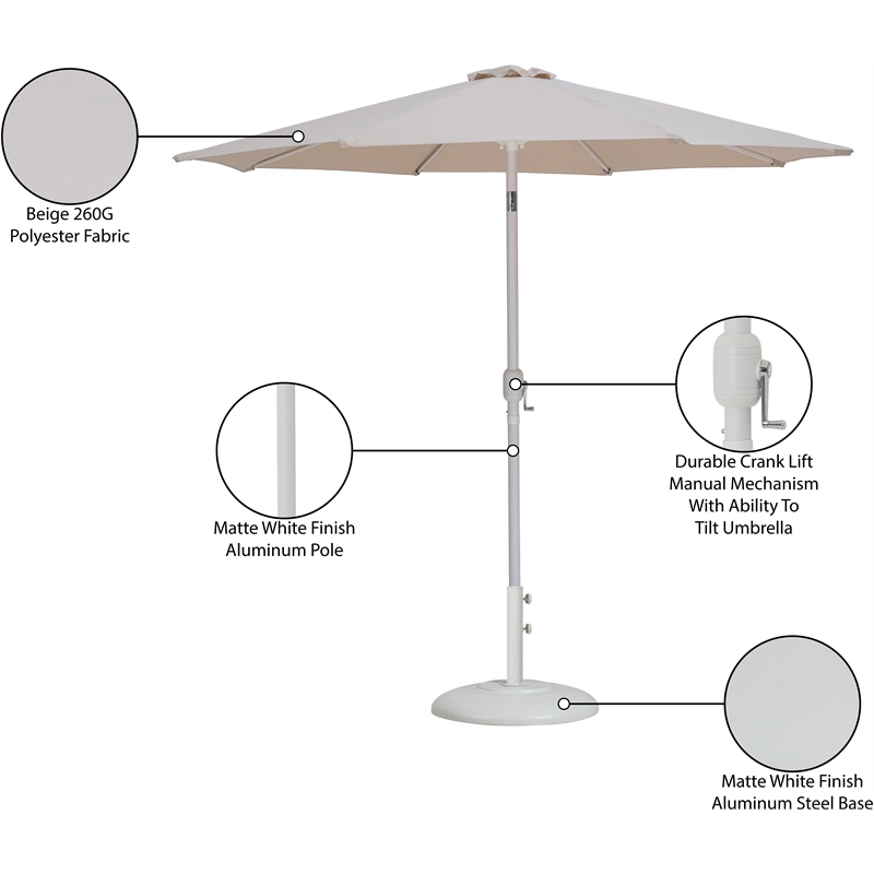 Meridian Furniture Fiji Beige Polyester Patio Umbrella with Base Set