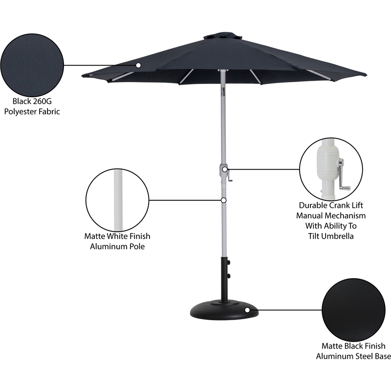 Meridian Furniture Fiji Black Polyester Patio Umbrella with Base Set