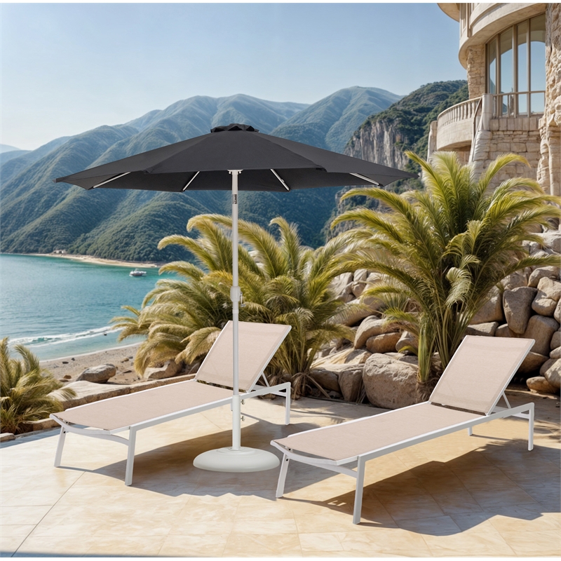 Meridian Furniture Fiji Black Polyester Patio Umbrella with Base Set