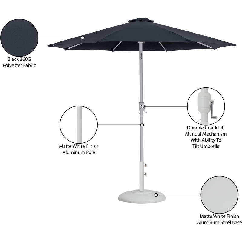 Meridian Furniture Fiji Black Polyester Patio Umbrella with Base Set