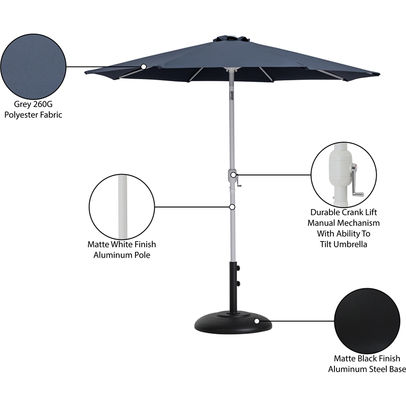 Meridian Furniture Fiji Grey Polyester Patio Umbrella with Base Set