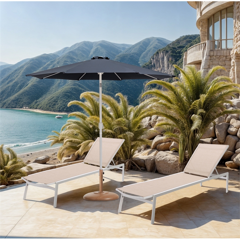 Meridian Furniture Fiji Grey Polyester Patio Umbrella with Base Set