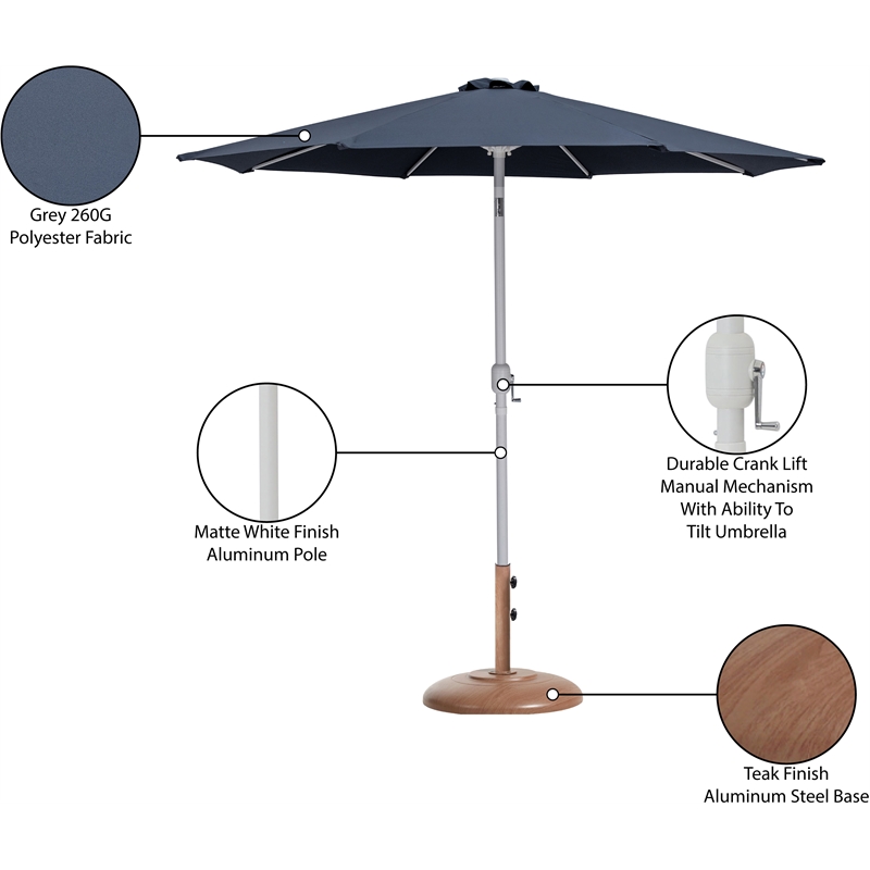 Meridian Furniture Fiji Grey Polyester Patio Umbrella with Base Set