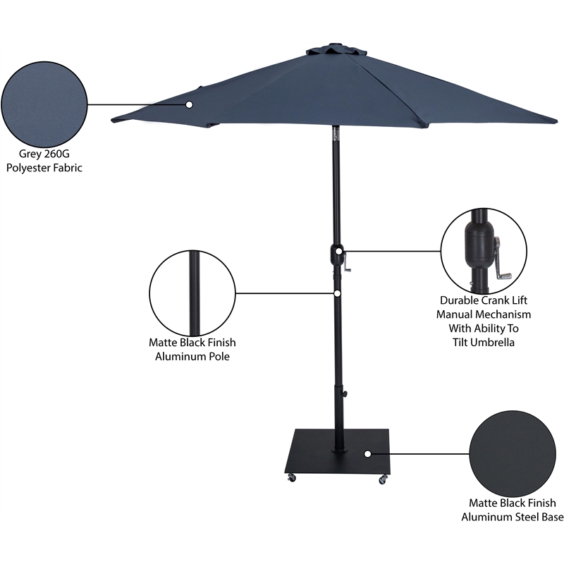 Meridian Furniture Fiji Grey Polyester Patio Umbrella with Base Set
