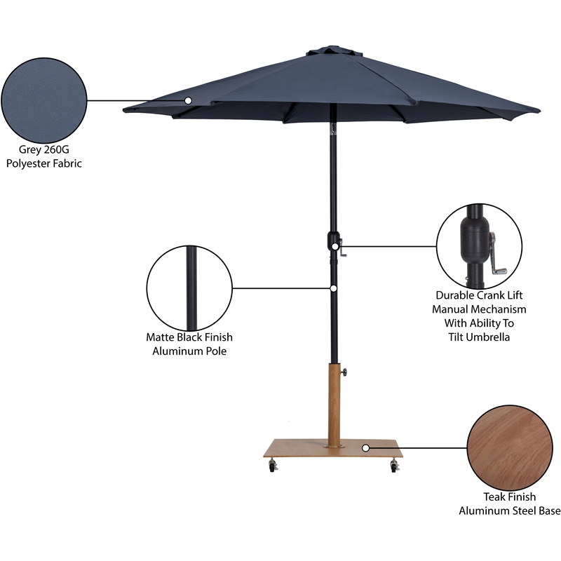 Meridian Furniture Fiji Grey Polyester Patio Umbrella with Base Set