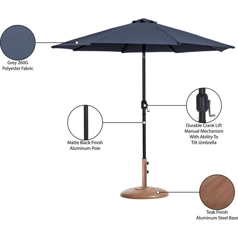 Meridian Furniture Fiji Grey Polyester Patio Umbrella with Base Set