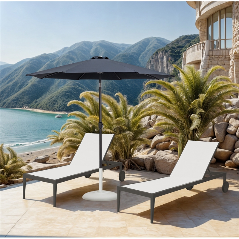 Meridian Furniture Fiji Grey Polyester Patio Umbrella with Base Set