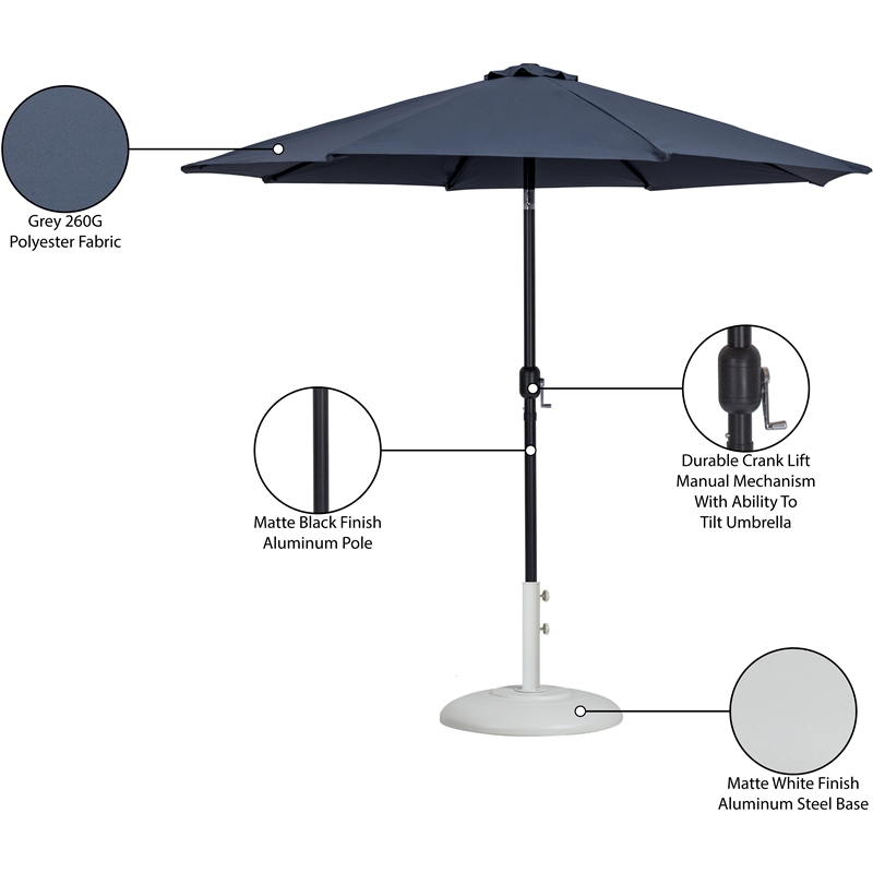 Meridian Furniture Fiji Grey Polyester Patio Umbrella with Base Set