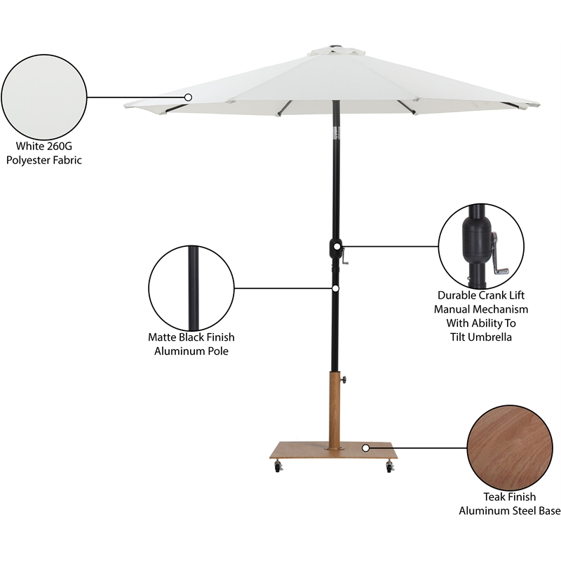 Meridian Furniture Fiji White Polyester Patio Umbrella with Base Set