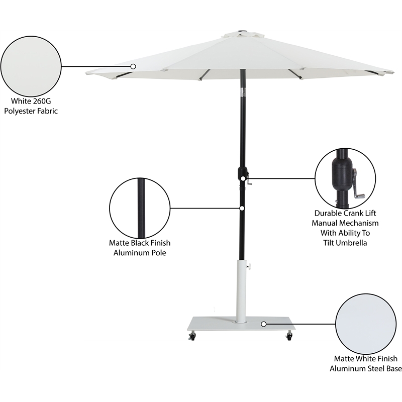 Meridian Furniture Fiji White Polyester Patio Umbrella with Base Set