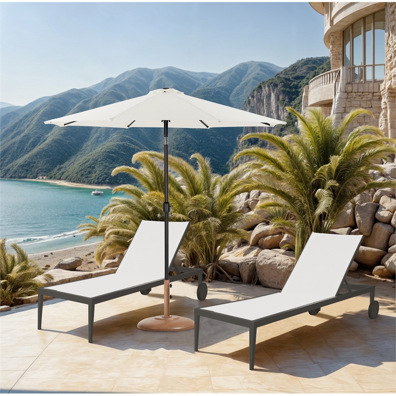 Meridian Furniture Fiji White Polyester Patio Umbrella with Base Set