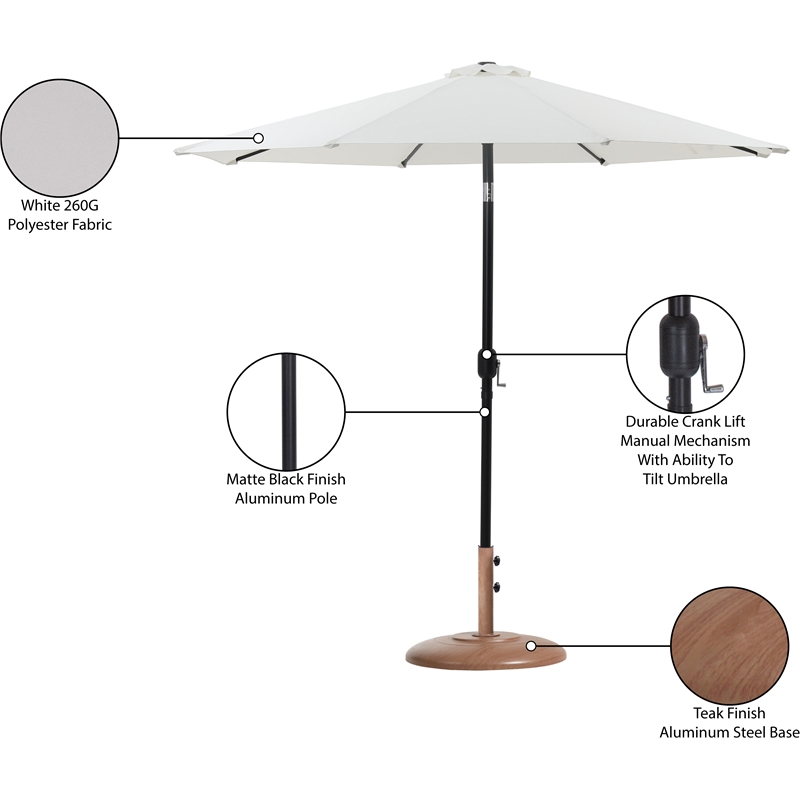 Meridian Furniture Fiji White Polyester Patio Umbrella with Base Set