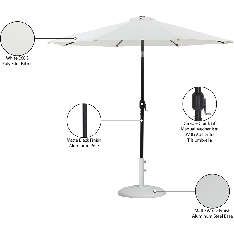 Meridian Furniture Fiji White Polyester Patio Umbrella with Base Set