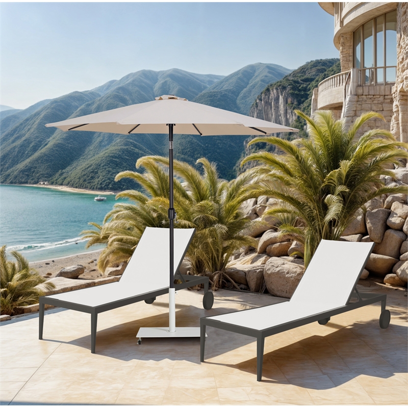 Meridian Furniture Fiji Beige Polyester Patio Umbrella with Base Set