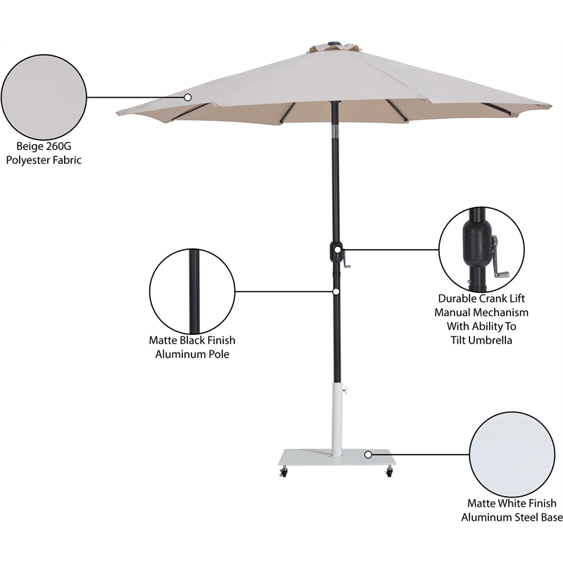 Meridian Furniture Fiji Beige Polyester Patio Umbrella with Base Set