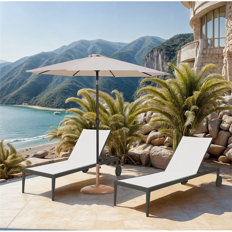 Meridian Furniture Fiji Beige Polyester Patio Umbrella with Base Set
