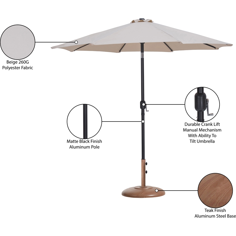 Meridian Furniture Fiji Beige Polyester Patio Umbrella with Base Set
