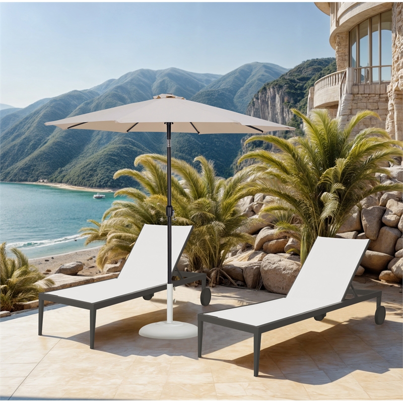 Meridian Furniture Fiji Beige Polyester Patio Umbrella with Base Set