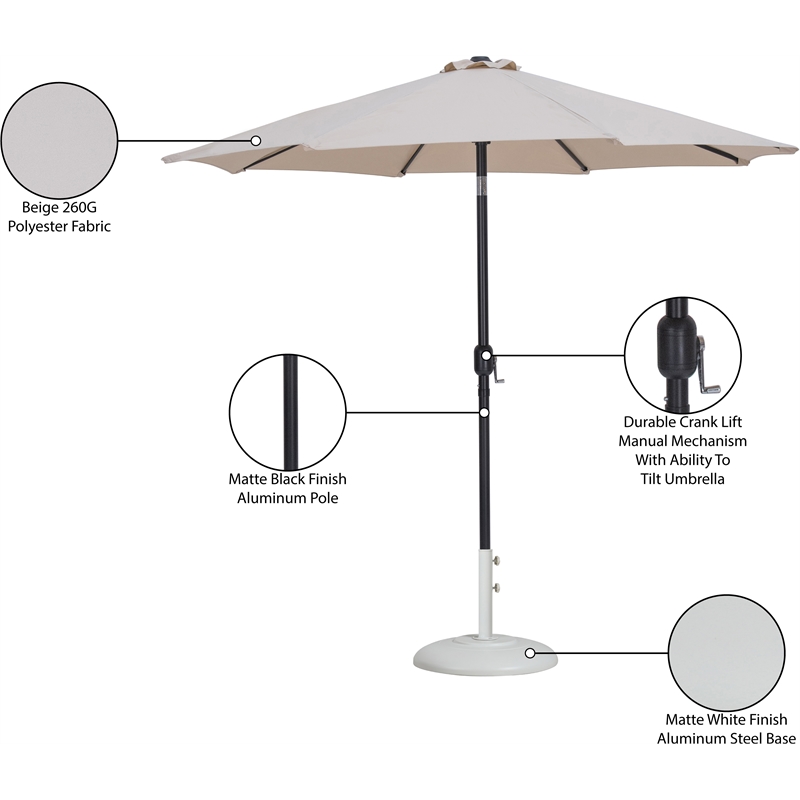 Meridian Furniture Fiji Beige Polyester Patio Umbrella with Base Set