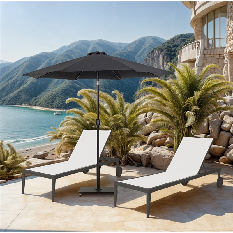 Meridian Furniture Fiji Black Polyester Patio Umbrella with Base Set