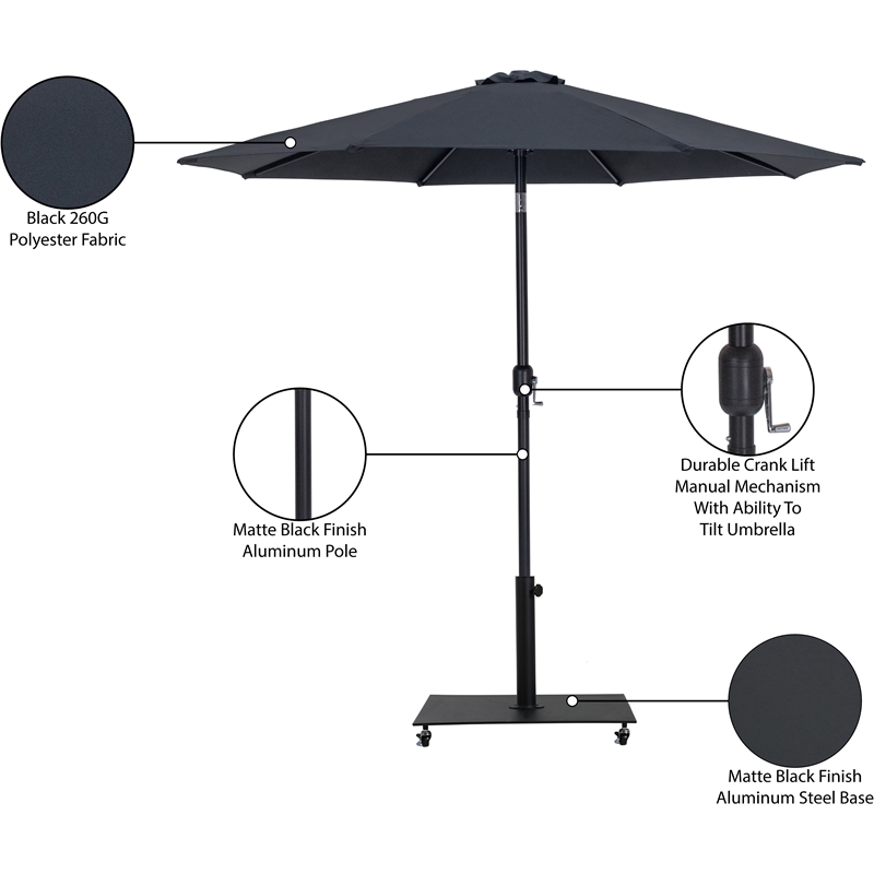 Meridian Furniture Fiji Black Polyester Patio Umbrella with Base Set