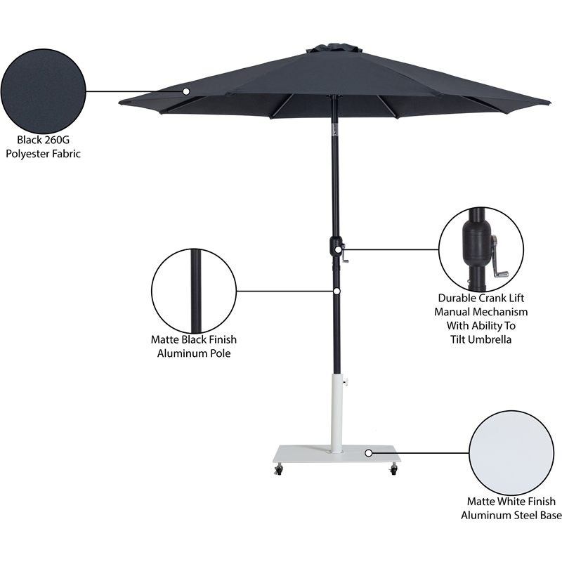 Meridian Furniture Fiji Black Polyester Patio Umbrella with Base Set