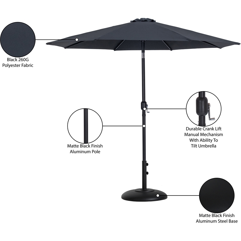 Meridian Furniture Fiji Black Polyester Patio Umbrella with Base Set