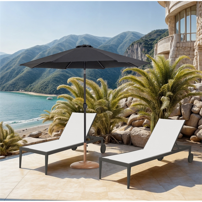 Meridian Furniture Fiji Black Polyester Patio Umbrella with Base Set