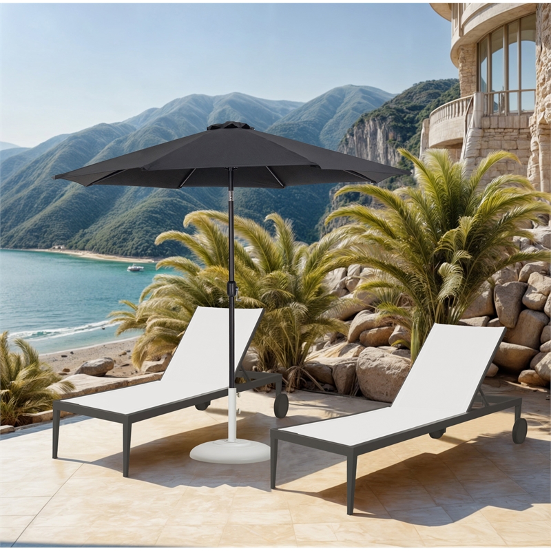 Meridian Furniture Fiji Black Polyester Patio Umbrella with Base Set