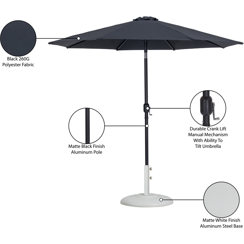 Meridian Furniture Fiji Black Polyester Patio Umbrella with Base Set