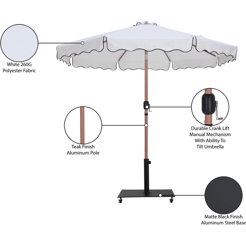Meridian Furniture Amalfi White Polyester Patio Umbrella with Base Set