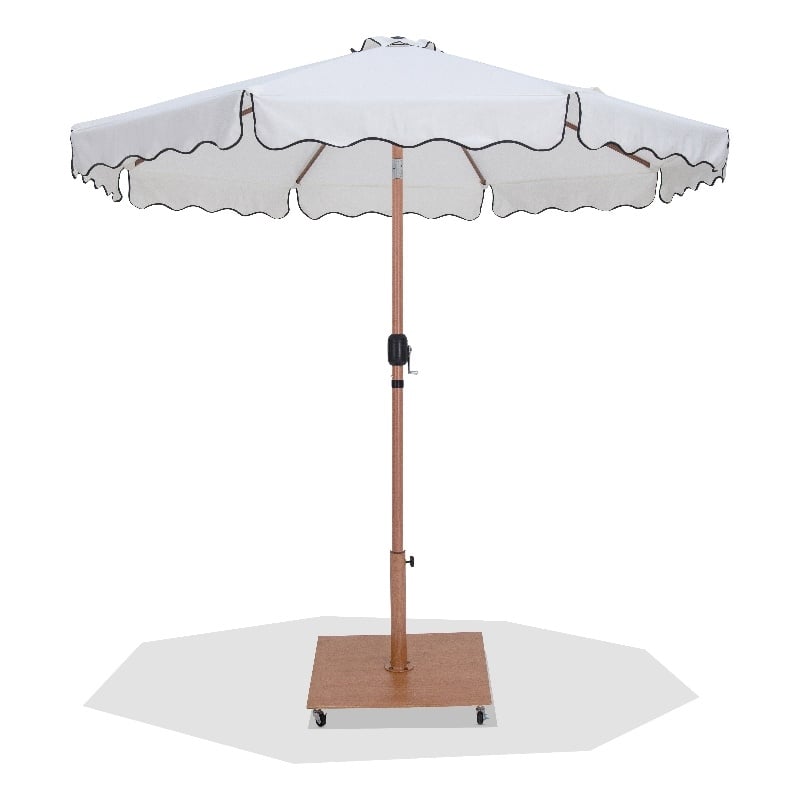 Meridian Furniture Amalfi White Polyester Patio Umbrella with Base Set