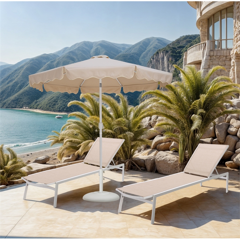 Meridian Furniture Amalfi Beige Polyester Patio Umbrella with Base Set