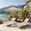 Meridian Furniture Amalfi Beige Polyester Patio Umbrella with Base Set