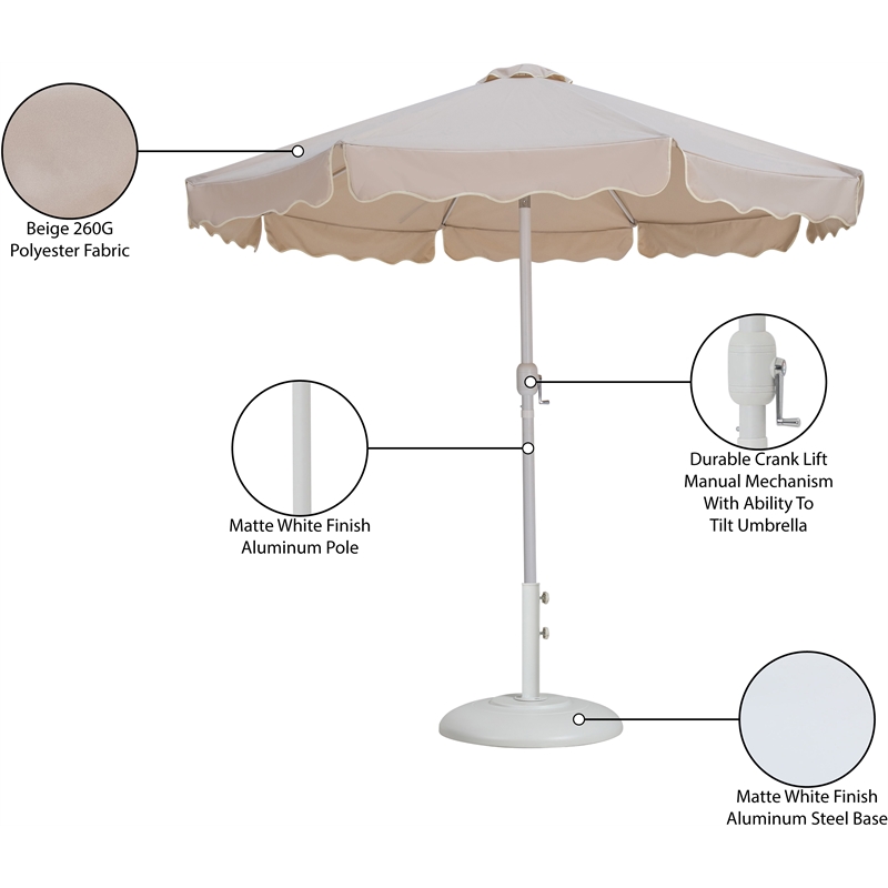 Meridian Furniture Amalfi Beige Polyester Patio Umbrella with Base Set