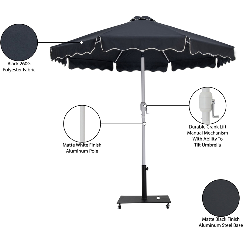 Meridian Furniture Amalfi Black Polyester Patio Umbrella with Base Set