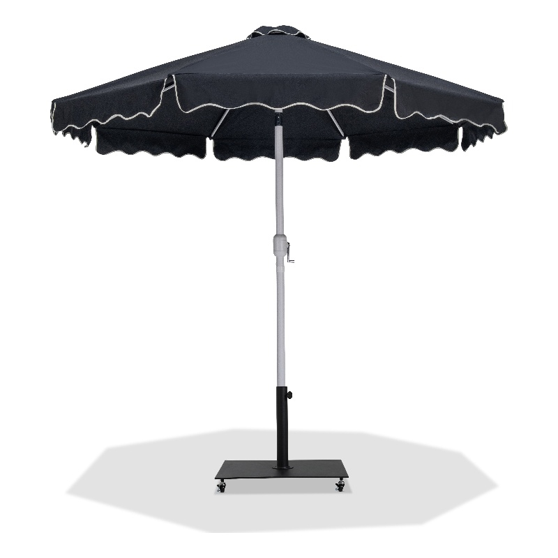 Meridian Furniture Amalfi Black Polyester Patio Umbrella with Base Set