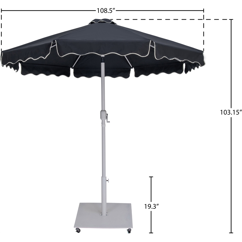 Meridian Furniture Amalfi Black Polyester Patio Umbrella with Base Set