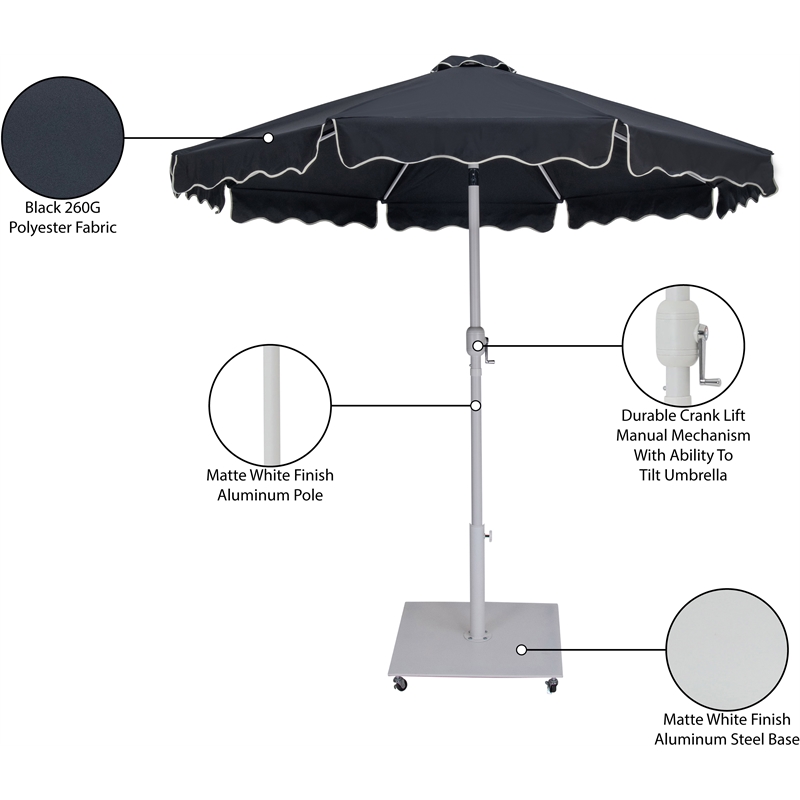 Meridian Furniture Amalfi Black Polyester Patio Umbrella with Base Set