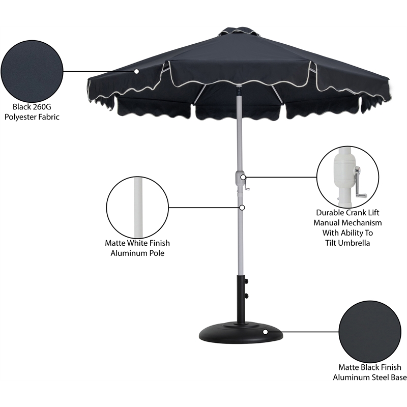 Meridian Furniture Amalfi Black Polyester Patio Umbrella with Base Set