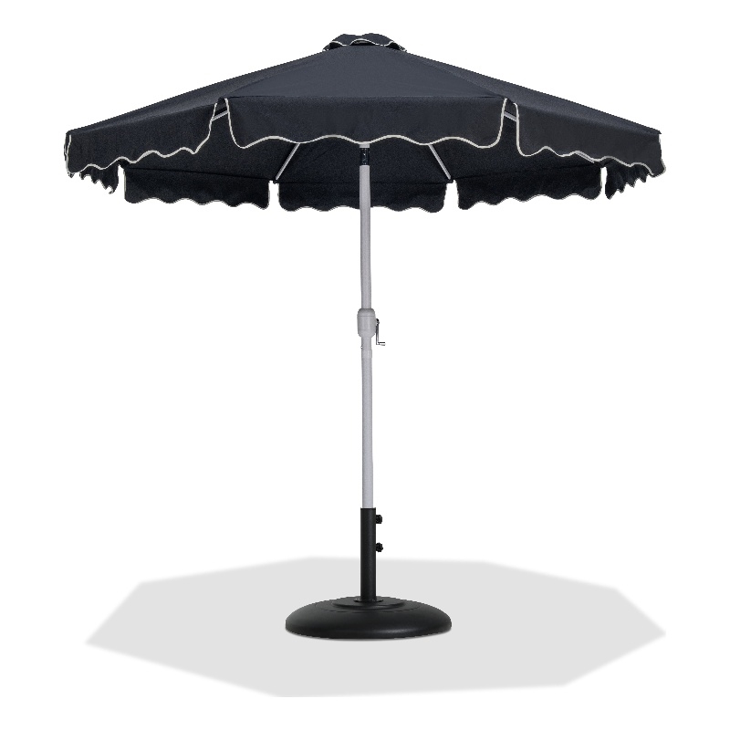 Meridian Furniture Amalfi Black Polyester Patio Umbrella with Base Set
