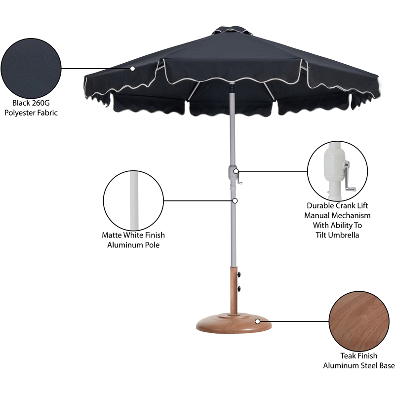 Meridian Furniture Amalfi Black Polyester Patio Umbrella with Base Set