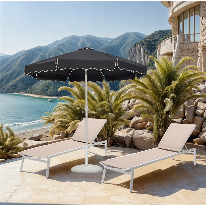 Meridian Furniture Amalfi Black Polyester Patio Umbrella with Base Set