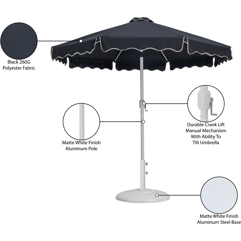 Meridian Furniture Amalfi Black Polyester Patio Umbrella with Base Set