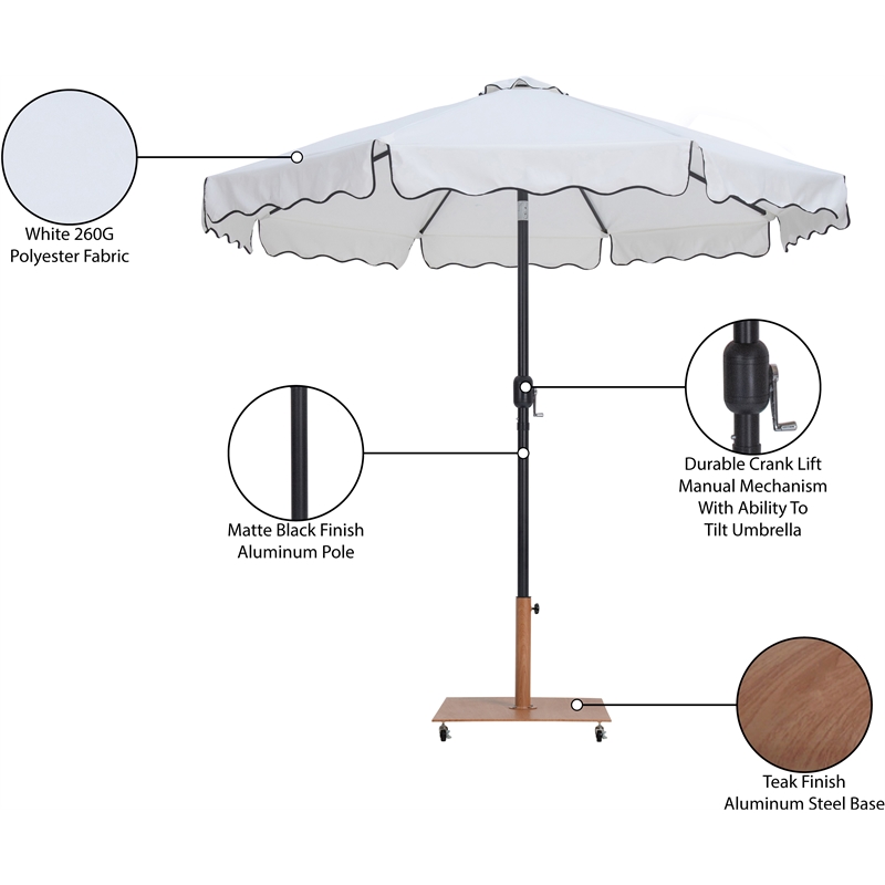Meridian Furniture Amalfi White Polyester Patio Umbrella with Base Set