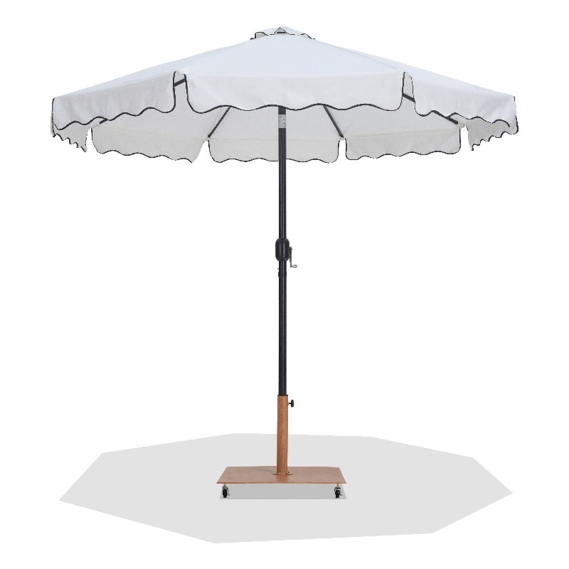 Meridian Furniture Amalfi White Polyester Patio Umbrella with Base Set
