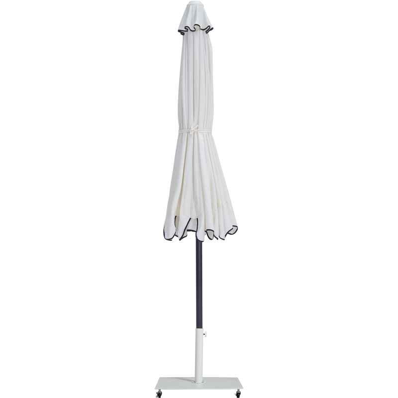 Meridian Furniture Amalfi White Polyester Patio Umbrella with Base Set