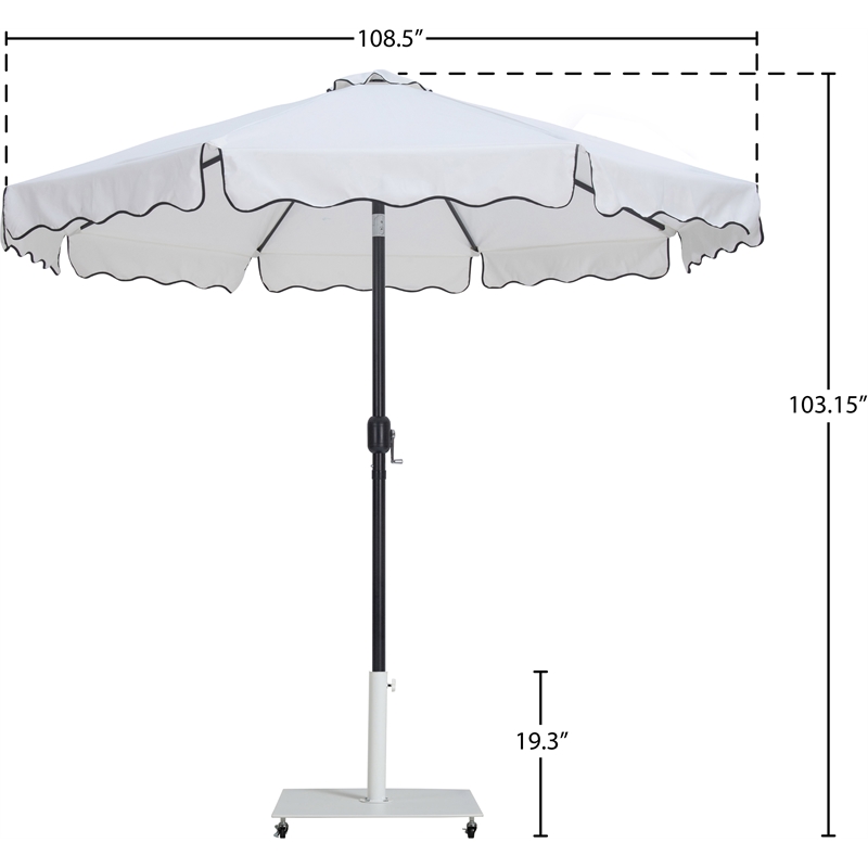 Meridian Furniture Amalfi White Polyester Patio Umbrella with Base Set