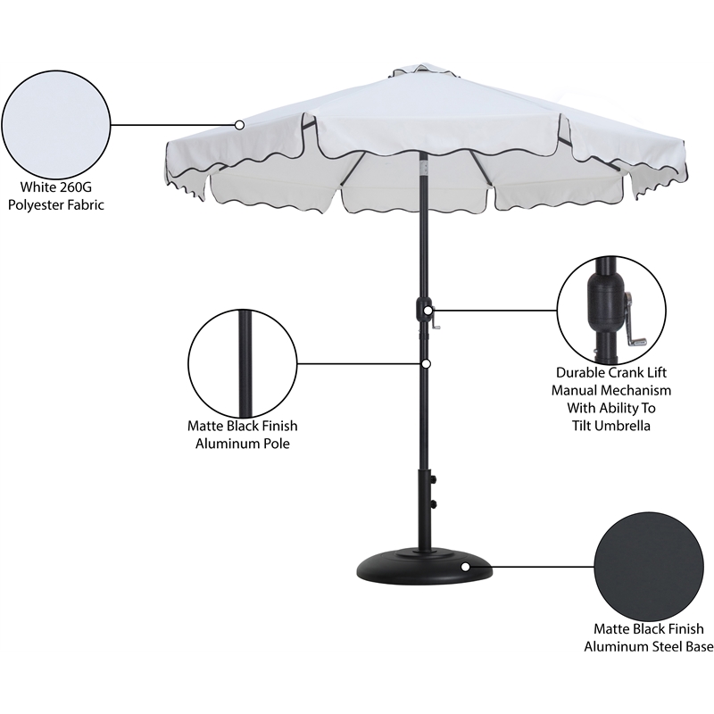 Meridian Furniture Amalfi White Polyester Patio Umbrella with Base Set