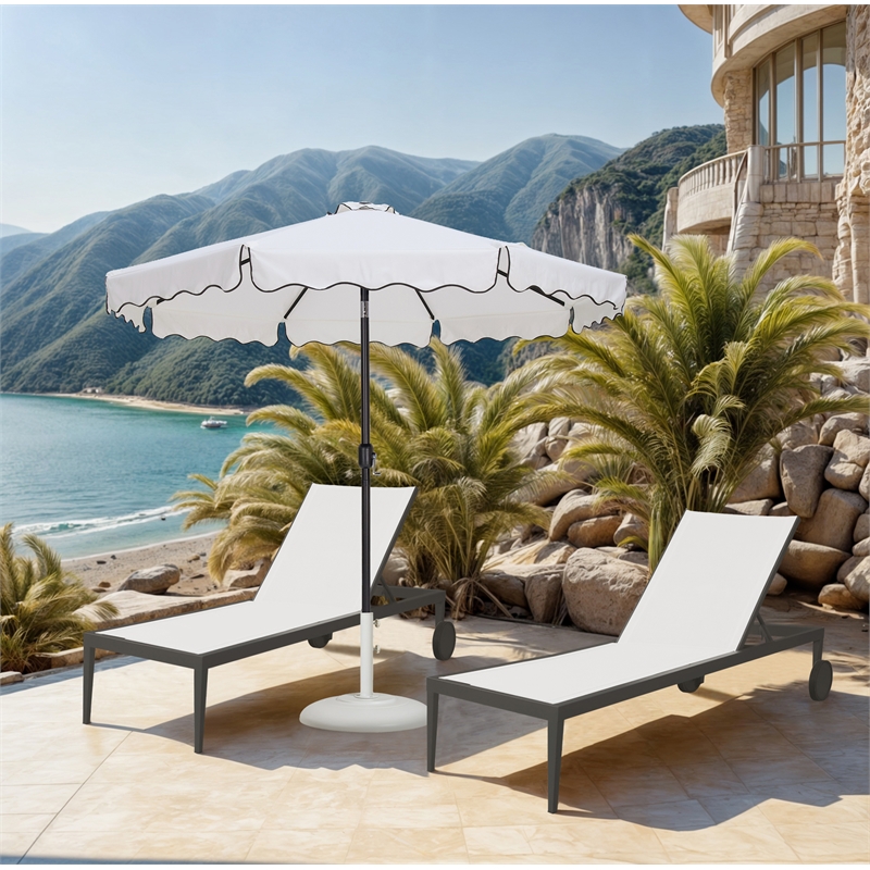 Meridian Furniture Amalfi White Polyester Patio Umbrella with Base Set